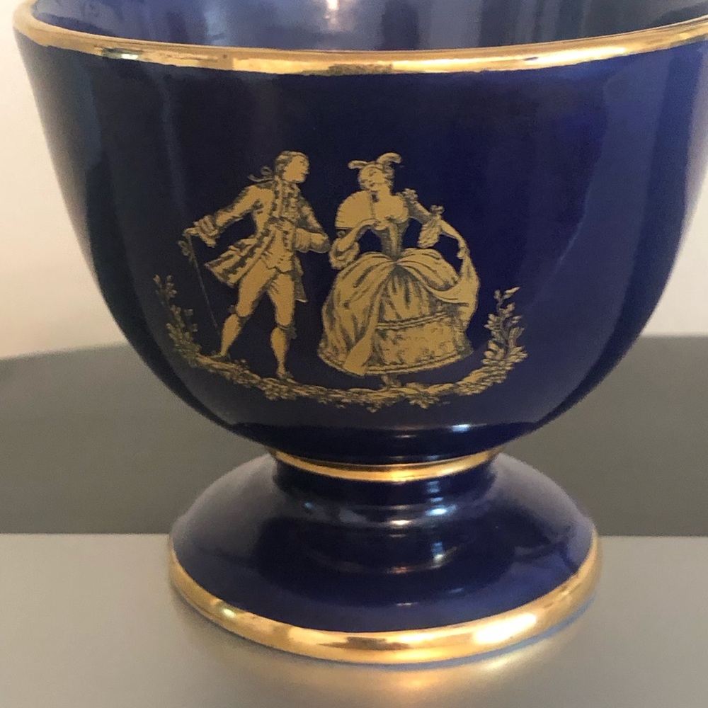 Vintage   1930 Prochet Italian Dark Blue Pedestal Chalice/Bowl With Sticker